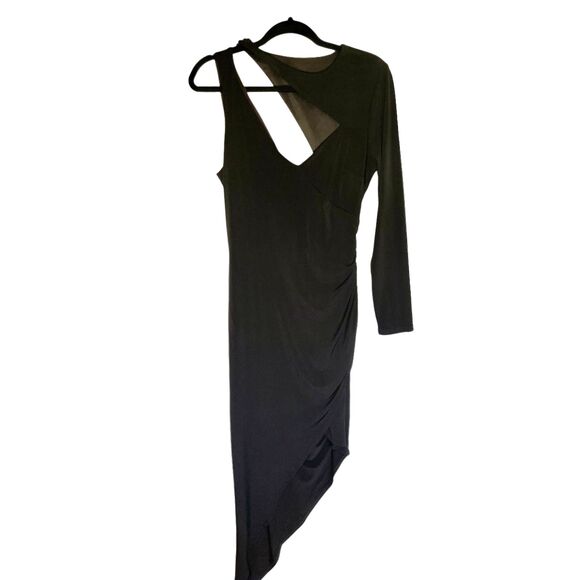 NWT BCBG MaxAzria Black Asymmetric Midi Dress Size M - Picture 4 of 13